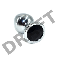 Серебристая анальная пробка из нержавеющей стали с черным кристаллом - 8,5 см.