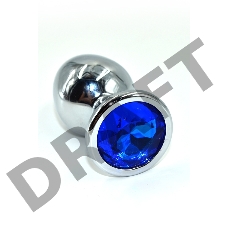 Серебристая анальная пробка из нержавеющей стали с синим кристаллом - 8,5 см.