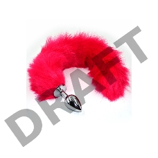 Серебристая анальная пробка из нержавеющей стали с розовым гибким хвостом