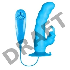 Голубой вибратор с клиторальным стимулятором BUNNY ICY - 18 см.