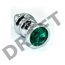 Серебристая анальная пробка из нержавеющей стали с зеленым кристаллом - 8,8 см. 