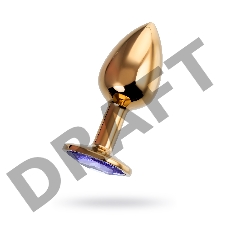 Анальная втулка Штучки-Дрючки, металл, золотая, с фиолетовым кристаллом, 7 см, Ø 2,8 см, 50 г