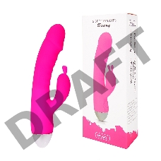 Розовый силиконовый вибромассажер с отростком для стимуляции клитора - 22 см.