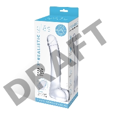 Прозрачный стеклянный фаллос с мошонкой Curved G-Spot - 18 см.