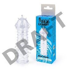 Закрытая прозрачная насадка на пенис с выпуклостями и шипиками - 13,5 см.