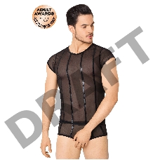 Костюм-сетка с полосками мужской SoftLine Collection (майка, шорты), черный, XL