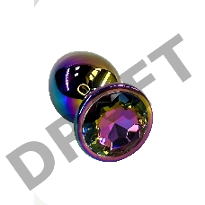 Анальная пробка с кристаллом цвета неохром (Large)