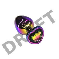 Анальная пробка из алюминия с кристаллом в форме сердца цвета неохром (Medium)