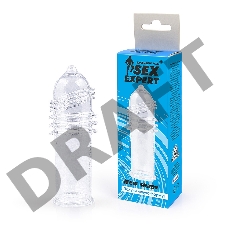 Закрытая прозрачная насадка на пенис с шипиками и ребрышками - 12 см.