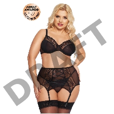 Комплект SoftLine Collection Dolores (бюстгальтер, стринги и пояс для чулок), черный, XXL