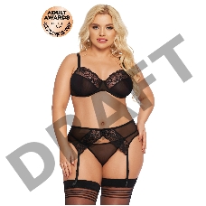 Комплект SoftLine Collection Marella (бюстгальтер, стринги и пояс для чулок), черный, XL