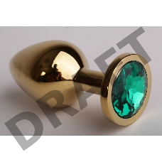 Золотистая анальная пробка с зеленым кристаллом - 9,5 см.
