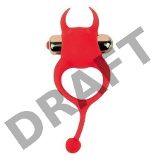 Красное эрекционное виброкольцо с рожками и хвостиком