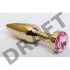 Золотистая анальная пробка с розовым кристаллом - 11,2 см.