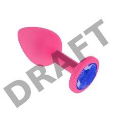 Анальная втулка силиконовая розовая с синим кристаллом маленькая