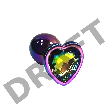 Анальная пробка из алюминия с кристаллом в форме сердца цвета неохром(Small)