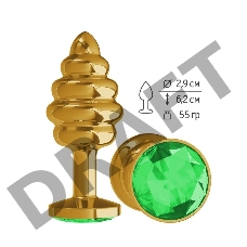 Анальная втулка Gold Spiral с зеленым кристаллом маленькая
