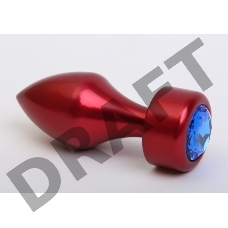 Красная анальная пробка с широким основанием и синим кристаллом - 7,8 см.