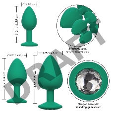 Набор из трёх зеленых анальных пробок с кристаллом Cheeky Gems