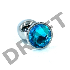 Серебристая анальная пробка среднего размера с голубым стразом - 8 см. 