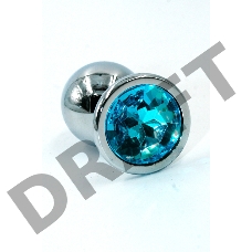 Серебристая хромированная анальная пробка с голубым кристаллом - 7 см.