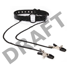 Черный кляп-кольцо с зажимами на соски O Ring Gag With Clips