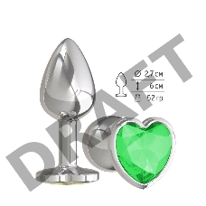 Анальная втулка Silver с зеленым кристаллом сердце маленькая