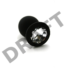 Черная анальная пробка из силикона с прозрачным кристаллом (Medium)