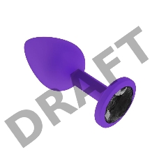 Анальная втулка силиконовая фиолетовая с черным кристаллом маленькая