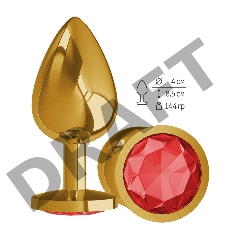 Gold Анальная втулка с КРАСНЫМ кристаллом большая
