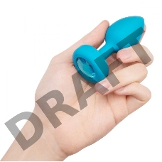 Бирюзовая анальная вибровтулка с кристаллом Vibrating Jewel Plug S/M - 10 см.