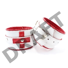 Бело-красные кожаные наручники Медсестричка