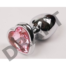 Серебристая анальная пробка с розовым стразиком-сердечком - 9 см.