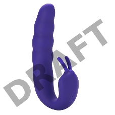 Фиолетовый вибратор Ribbed Dual Stimulator with Rolling Ball - 17 см.